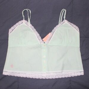 Ralph Lauren Light Green Lace Trim Blouse